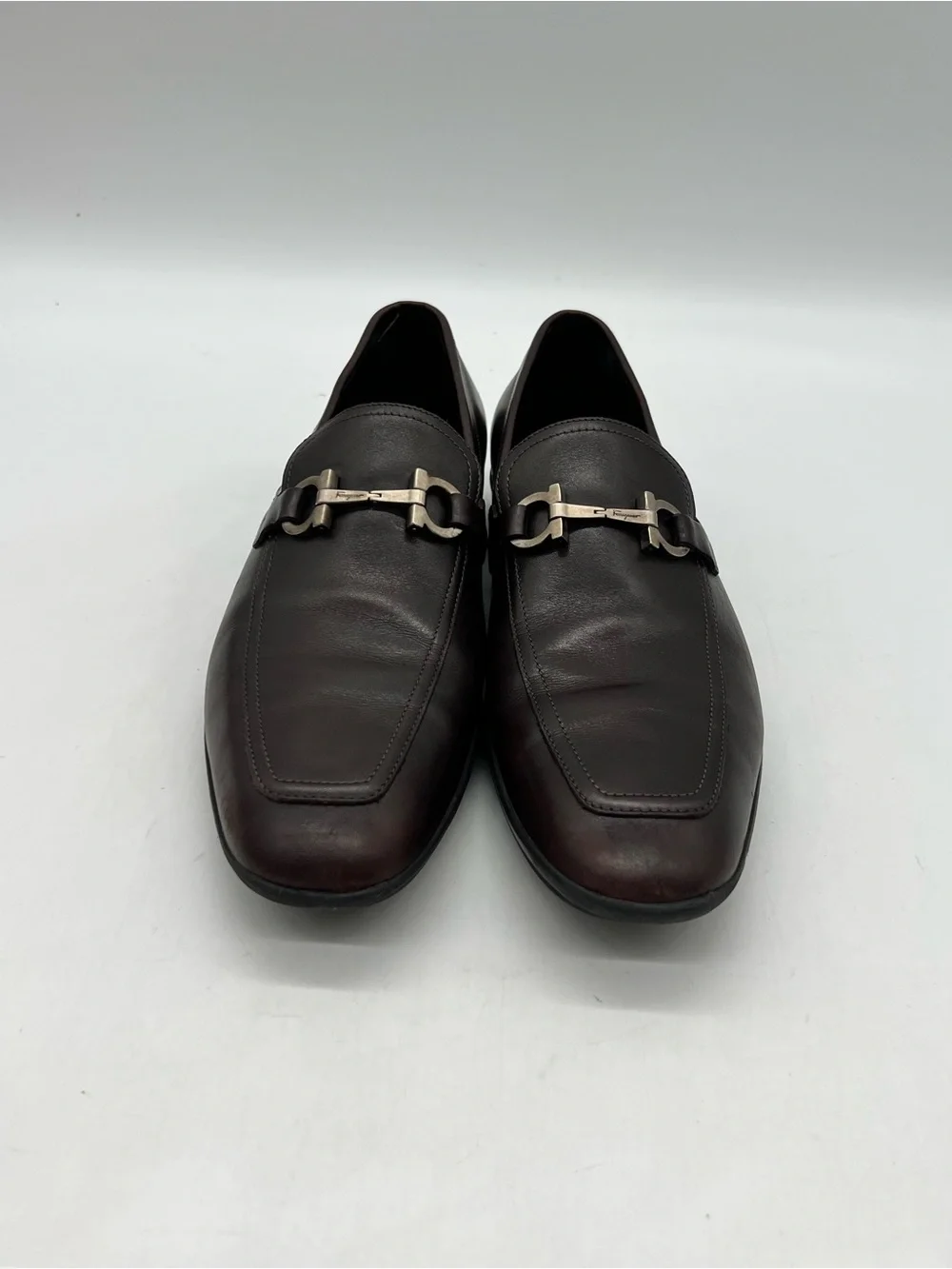 Salvatore Ferragamo Dark Brown Leather Men's Sz 9D Silver Gancini Bit Loafers